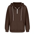 thumbnail image 4 of Besolor Womens Fall Fashion Quarter Zip Hoodies Sweatshirts Casual Long Sleeve Solid Color V Neck Drawstring Pullover Tops, 4 of 6