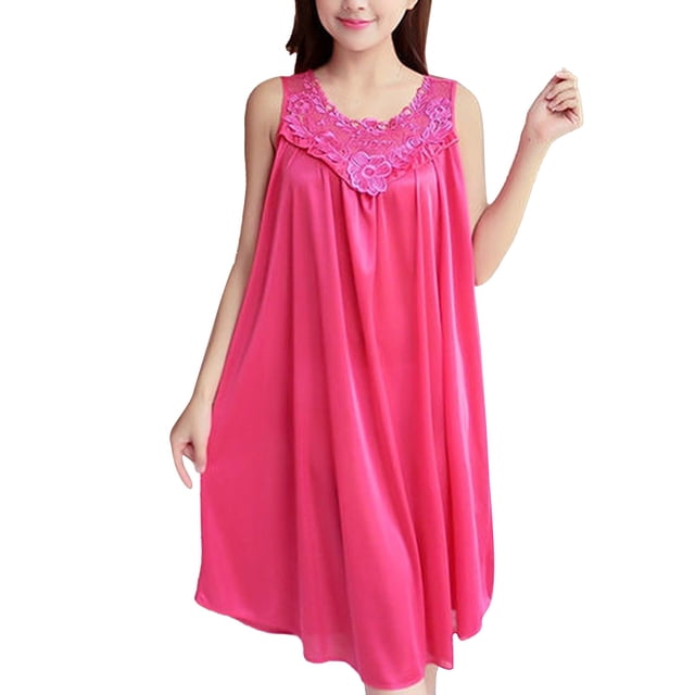 2025 Robe Décontractée Unie pour Femmes Chemises de Nuit pour Dames Coton Sans Manches Col Rond Dentelle Chemises de Nuit en Coton pour Femmes Robe à Empiècements Chandail Ample Chemises de Sommeil pour Femmes Coton