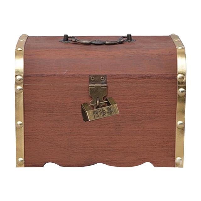 jifeng Piggy Bank Decor Memory Hobby Preservation Keepsakes Box Wood Treasure Chest Gold