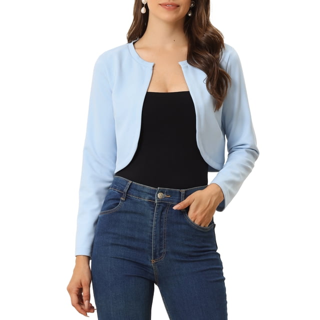 INSPIRE CHIC Boléro Ouvert pour Femme, Ourlet Arrondi, Cardigan Court, Bleu Pâle, TP