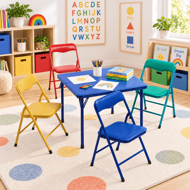 Homy Casa Ensemble table et chaises pour enfants 5 pièces, table carrée 24 po avec 4 chaises pliantes, multicolore