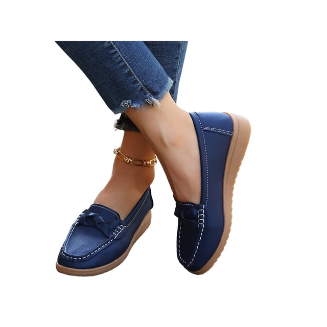 Innerwin Ladies Loafers Slip On Flats Closed Toe Lightweight Moccasins Driving Work Blue 7