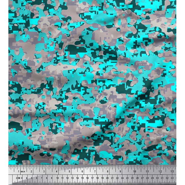 Soimoi Poly Georgette Fabric Two Tone With Grey Camouflage Print Fabric by Yard 42 Inch Wide