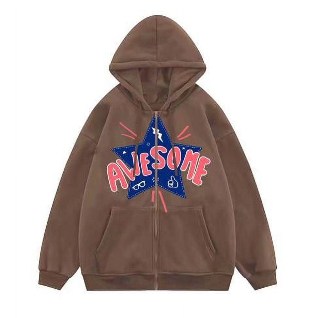 MesaSe Sweat à Capuche Zippé pour Femmes Mode Imprimé Étoile avec Poches