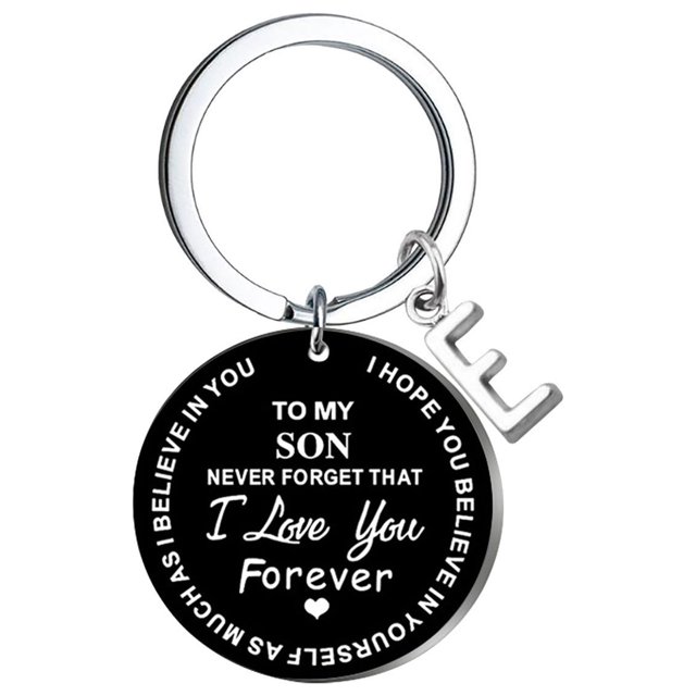 Creative DIY To My SON Black Stainless Steel Last Name 26 Letter Keychain 2.5cm