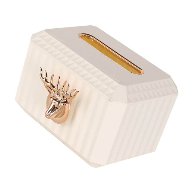 Baohd Napkin Paper Holder Deer Head Sculpture Tissue Box for Countertop White