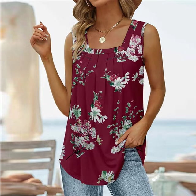 LSLJS Débardeurs pour Femmes T-shirt Ample Confortable à Col en V Imprimé Mode pour Femmes Blouse Sans Manches Hauts Décontractés
