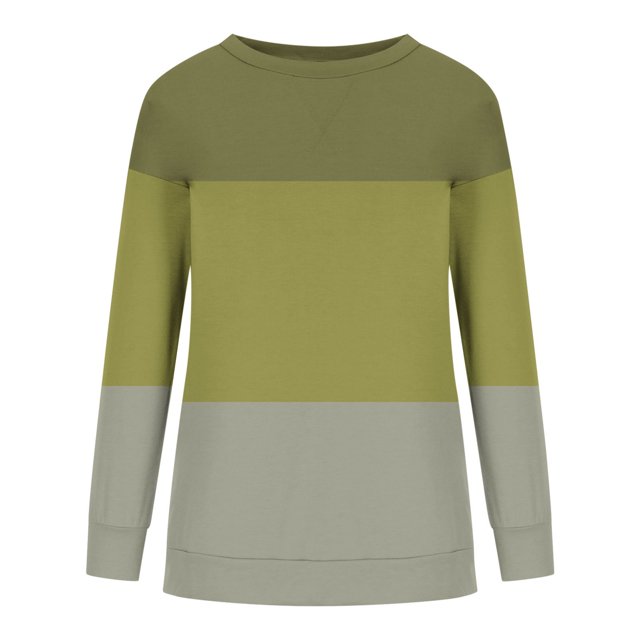 Timegard Chandail en Molleton Femme Col Rond Manches Longues à Blocs de Couleur Chandail Automne Hiver Tunique Décontractée