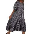 thumbnail image 2 of SMihono Robes Bohèmes d'Été Femmes Grande Taille Mode Femmes Manches Courtes Col 0 Été Décontracté Ample Grande Taille Robe à Carreaux, 2 of 4