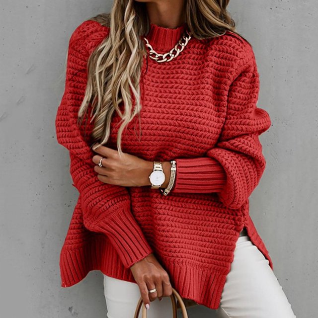 RKSTN Sweaters for Women Loose Casual Stitching Long-Sleeved Knitted Sweater Fall Sweaters