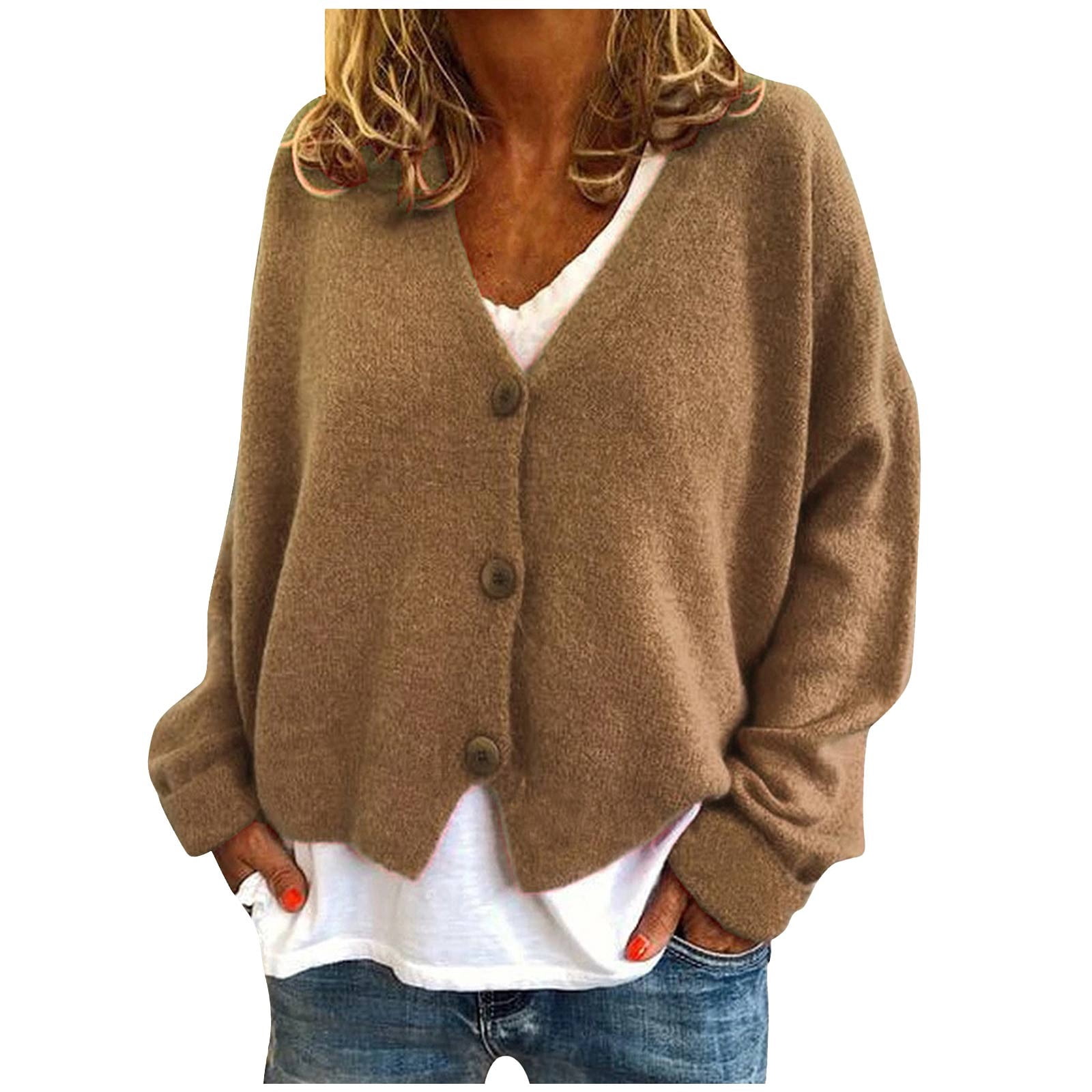Yuyuzo Womens Cardigan Sweater Long Sleeve V Neck Button down Cropped Jackets Fall Winter Outwear Solid Color