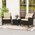 thumbnail image 3 of Costway 3 PCS Patio Wicker Rocking Set with Tempered Glass Table & Soft Cushions Outdoor, 3 of 10