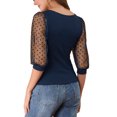 thumbnail image 3 of INSPIRE CHIC Blouse pour Femme à Pois, Encolure Carrée, Maille Semi-Transparente, Manches 3/4, 3 of 6