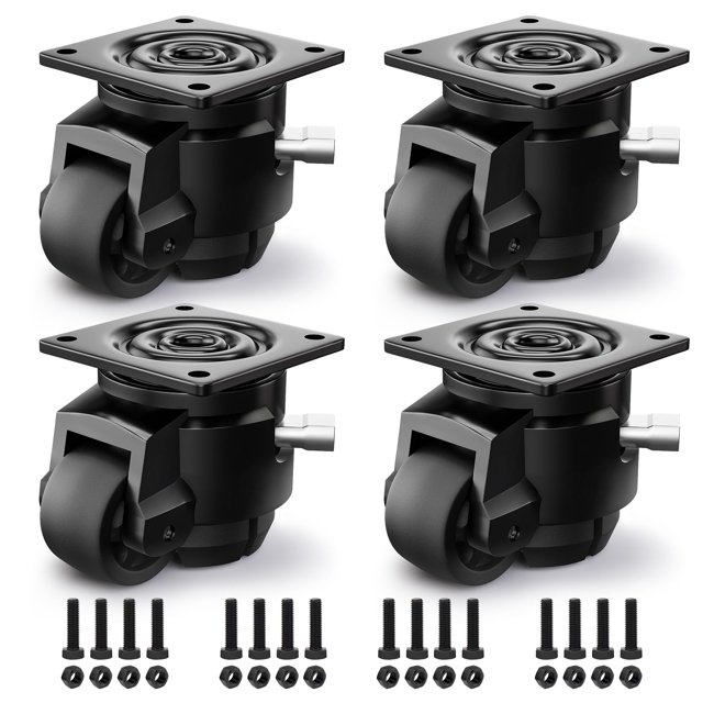 ANDUTEES 4 Pack Leveling Casters, Adjustable Heavy Duty Casters Set of 4, Swivel Plate Industrial Retractable Caster Wheels for Workbench,Machine, Equipment, Shelves