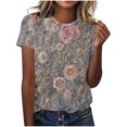 thumbnail image 1 of Hauts d'Été pour Femmes DYTTDG T-shirt à Fleurs Mode pour Femmes Grande Taille Col Rond Manches Courtes Décontracté Ample Tee Haut Hauts pour Femmes Liquidation Moins de 10 Multicolore,TTG, 1 of 5