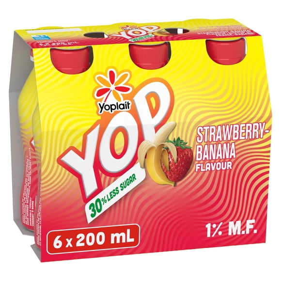 Yoplait Yop Yogourt à boire 1.5%, Banane Fraise, Collations pour Enfants, 6X200ML