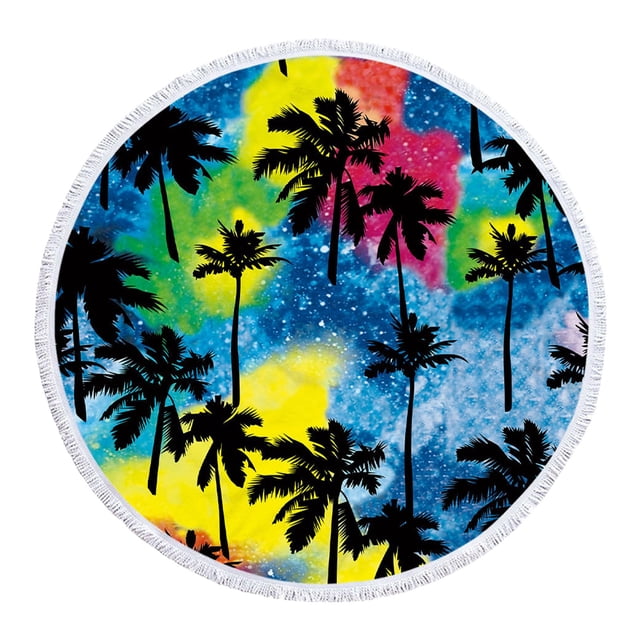 Serviette de Plage Ronde en Microfibre Imprimée, Serviette de Bain Super Colorée, Couverture de Plage Anti-Sable, Tapis de Plage, Serviette Polyvalente pour Voyage et Piscine
