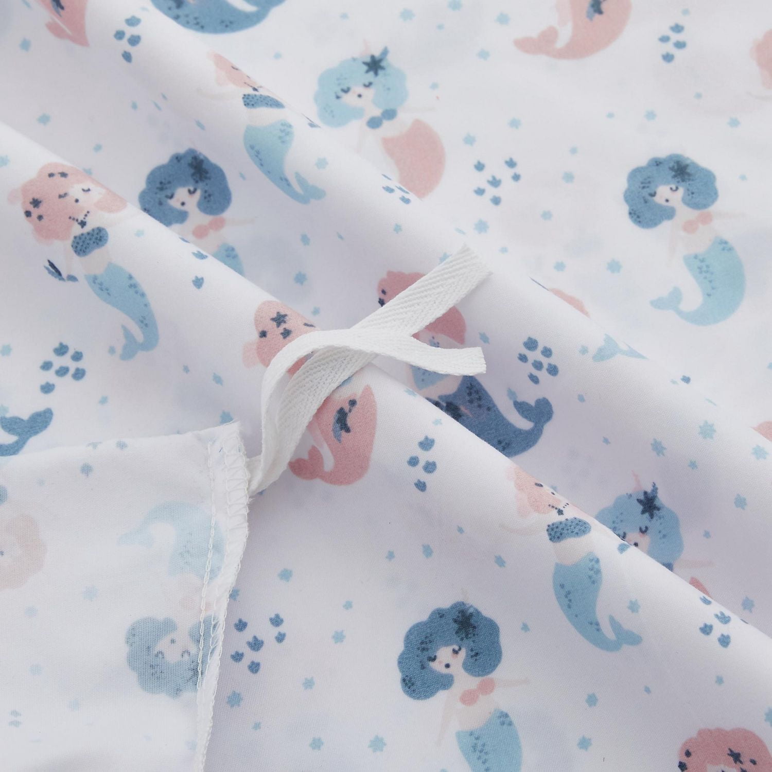 Marina Decoration Kids Girls Toddlers Cute Printed 600 Thread Count Soft Cotton Blend Percale Duvet Cover Set with Corner Tie and Zipper, Cartoon Mermaid Pattern