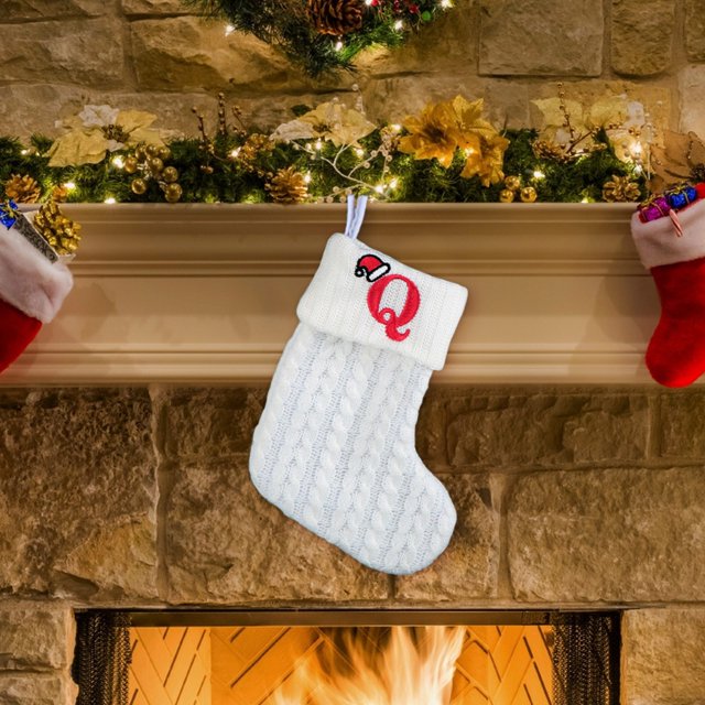 Fridja 8 Inch Mini Initial Christmas Stocking Monogram Embroidered Christmas Stocking White Knitted Small Christmas Stocking Decorations for Fireplace Mantle Christmas Wall