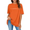 thumbnail image 1 of JIRNDf Hauts pour Femmes T-Shirts d'Été Tendance Imprimé Lettres Surdimensionné Col Rond Manches Courtes Décontracté Sport Ample Décontracté Simple T-Shirts Graphiques Mignons pour Adolescentes Orange TTG, 1 of 4