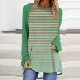 thumbnail image 2 of Hauts pour Femmes Tendance à Col Rond Raglan à Manches Longues Chandails à Enfiler Hauts Mode d'Automne Décontractés à Rayures Amples Surdimensionnés Blouses Hauts et Blouses pour Dames P-106 Vert 3TG, 2 of 5