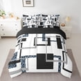 thumbnail image 3 of YST Ensemble Douillette 7 Pcs Style Mi-Siècle Grand Lit pour Adulte Noir Bleu à Rayures, Ensemble de Literie Imprimé Guépard Moderne, Ensembles de Lit Réversibles Noir Gris avec Drap Plat et Drap-Housse, Couvre-Oreillers, 3 of 5