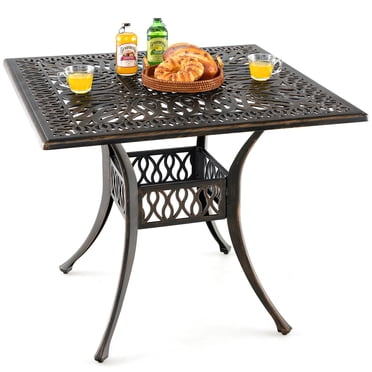 Patiojoy 35.4 Inches Outdoor Dining Table All-Weather Cast Aluminum Table with 2.2" Umbrella Hole 4 Person Square Dining Table