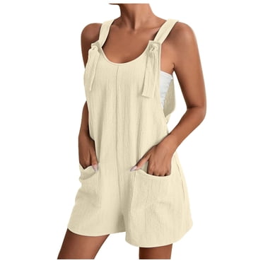 cfhntfmh Overalls for Women Casual Summer Sleeveless Knot Strap Rompers Loose Wide Leg Solid Color Shorts Jumpsuit