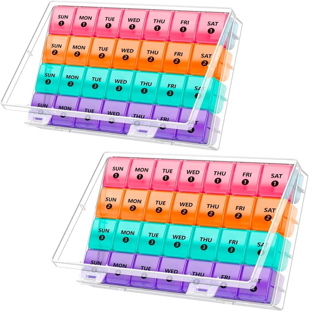 MEDca Extra Large Monthly 28-Day Pill Organizer, Multicolor, Plastic (Pack of 2)