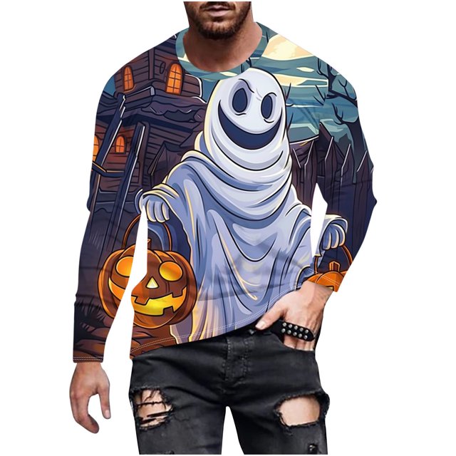 Pisexur Chandails en Molleton Oversize d'Halloween pour Hommes Chandails en Molleton Graphiques de Festival Amusants Manches Longues Chandail Décontracté Col Rond Chandail en Molleton Grande Taille P-6TG