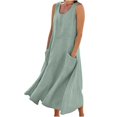 thumbnail image 1 of CHOK Robes Décontractées pour Femmes Couleur Unie Sans Manches Coton Lin Poches Longue Robe Dames Plage Été Robes, 1 of 8