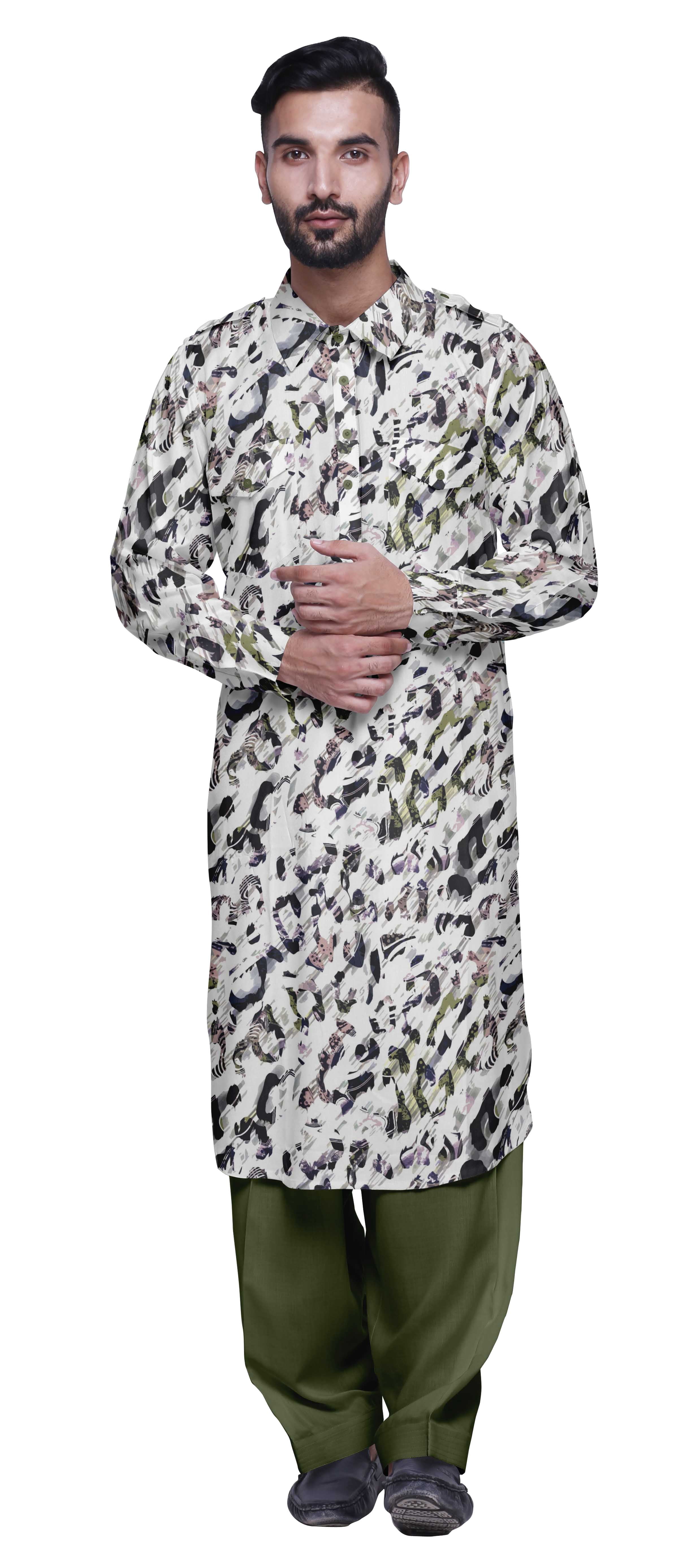 Atasi Kurta Pathani en Rayonne Imprimée avec Salwar Uni pour Tenue de Fête pour Hommes