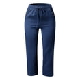 thumbnail image 4 of Capri Pants for Women Causal Summer Cotton Linen Pants Drawstring Elastic Waist Loose Fit Lounge Capris with Pockets, 4 of 4