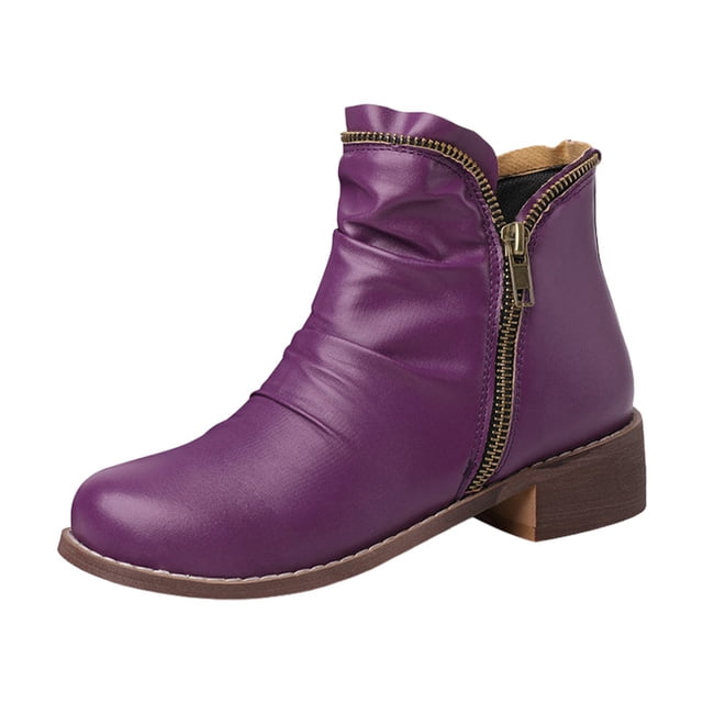Zipper Chelsea Ankle Boots for Women Vintage Slouchy Leather Low Heels Short Booties Winter Fall Work Shoes