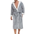 thumbnail image 2 of Penkiiy Mens Hooded Robe Plush Fleece, Soft Fluffy House Coat Lounge Robe Full Length Bathrobes with Pockets S Gray, 2 of 4