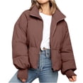thumbnail image 2 of IROINID Manteau d'Hiver Chaud pour Femmes, Col Montant, Fermeture Éclair, Manches Longues, Café, 2 of 9