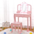 thumbnail image 1 of Vanity with Touch Lighted Mirror, Little Girls Vanity Table & Stool, Makeup with Tri-Fold Mirror, Drawer & Storage Grid for 3-9 Yrs Girls,Pink(with accessories), 1 of 5