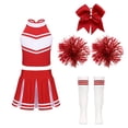 thumbnail image 1 of Fldy High School Girls Cheer Leader Cheerleading Uniform Outfit Matching Pom Poms and Socks B Red 10, 1 of 5
