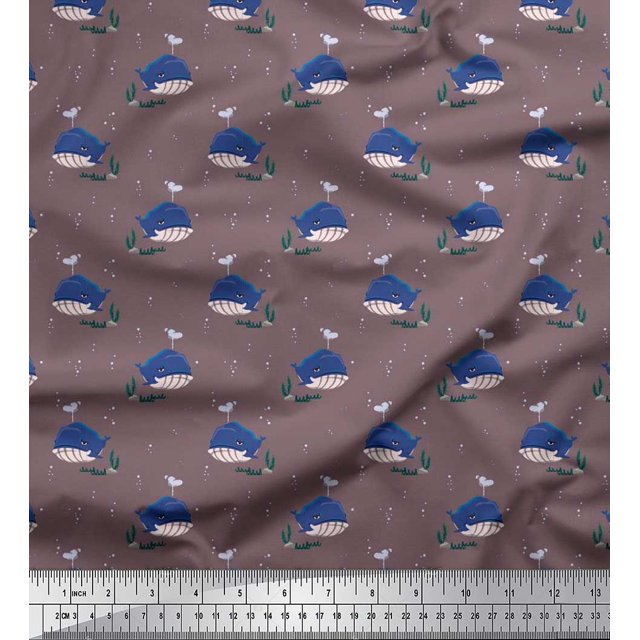 Soimoi Georgette Viscose Fabric Whale Ocean Print Fabric by Yard 42 Inch Wide