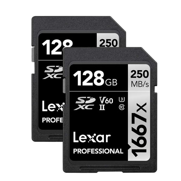 Lexar 128GB (2-Pack) Professional 1667x SD Card, UHS-II, C10, U3, V60, Full HD, 4K, Up To 250MB/s Read SDXC Memory Card, for Prof