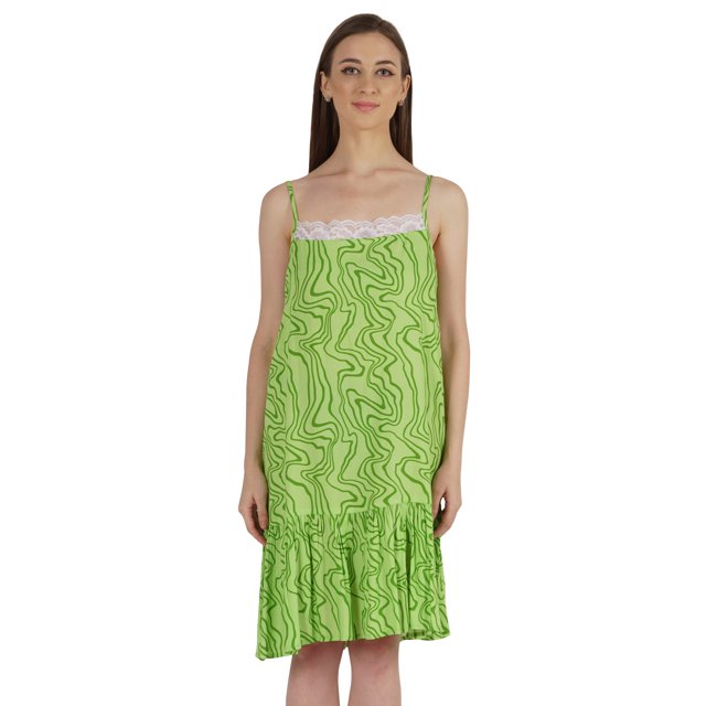 Bimba Nuisette en Rayonne Imprimée pour Femmes, Robe de Nuit à Bretelles Spaghetti, Nuisette Aguichant
