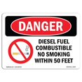 thumbnail image 1 of SignMission OS-DS-D-35-L-2530 OSHA Danger Sign - Diesel Fuel Combustible No Smoking, 1 of 1