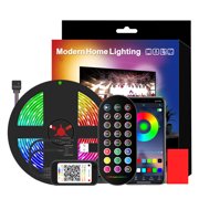 Graflsoa Smart RGB LED Strip Light with Bluetooth & Remote Control, 5050 SMD, 16 Colors, 4 Lighting Modes, USB Powered, IP65 Waterproof, 2M Length for Home Theater, Party, Bedroom, Bar