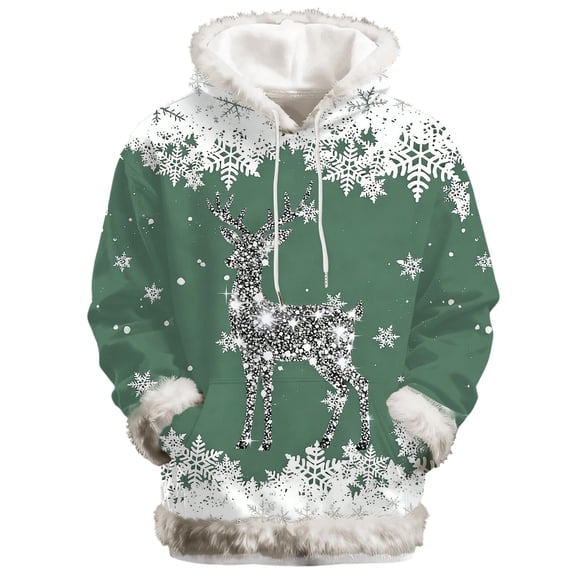 Chandail à Capuchon Mode Doublé Douillet Imprimé Chandail Décontracté Doux Chaud Hiver Vacances Graphique Chandails à Capuchon Graphiques Femmes Chandail pour Femmes Chandails à Capuchon pour Femmes Chandails pour Dames Couvrez Votre Vert G