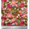 thumbnail image 1 of Soimoi Poly Georgette Fabric Leaves,Clematis & Rose Floral Decor Fabric Printed Yard 42 Inch Wide, 1 of 3
