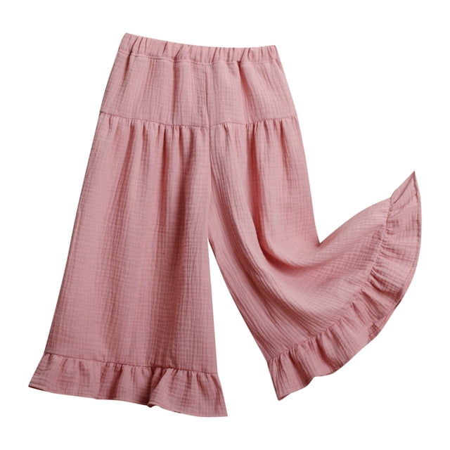 Liyamei Girls' Solid Color Lace Wide Leg Pants,12-18 Months