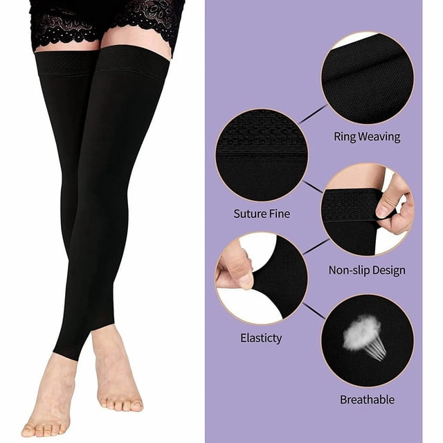 20 Bas de Compression Noirs 30 mmHg, Bas de Compression Sans Pieds pour Femmes et Hommes