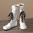 thumbnail image 4 of LOVZFMLL Bottes pour Femmes Mi-Mollet Bottes d'Hiver à Lacets Bout Rond Sangles Ajustables Talon Plat Mode Automne Hiver Bottes Chaussures, 4 of 7