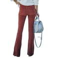 thumbnail image 4 of Fashnice Pantalon de Détente Évasé en Velours Côtelé Taille Haute pour Femme, Rouge Brique, m, 4 of 7