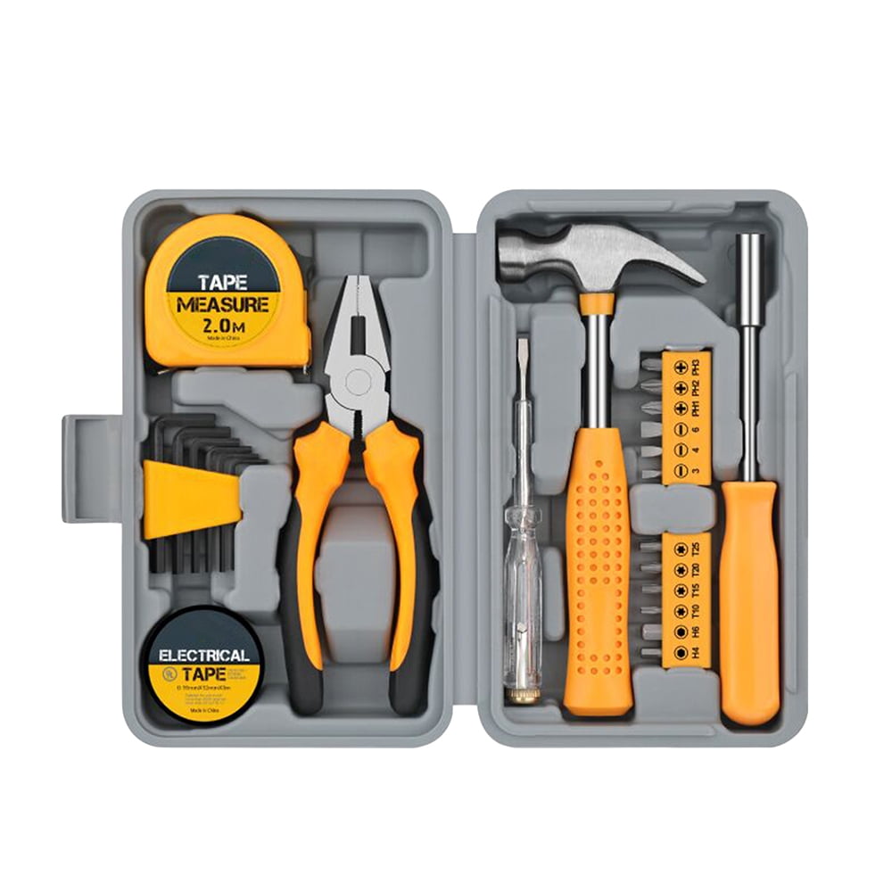 24 PCS Household DIY Tool Kit for Women, Mini Tool Box Set of Starter Basic Ladies Tools for Home Office Maintenance and Repair, Yellow